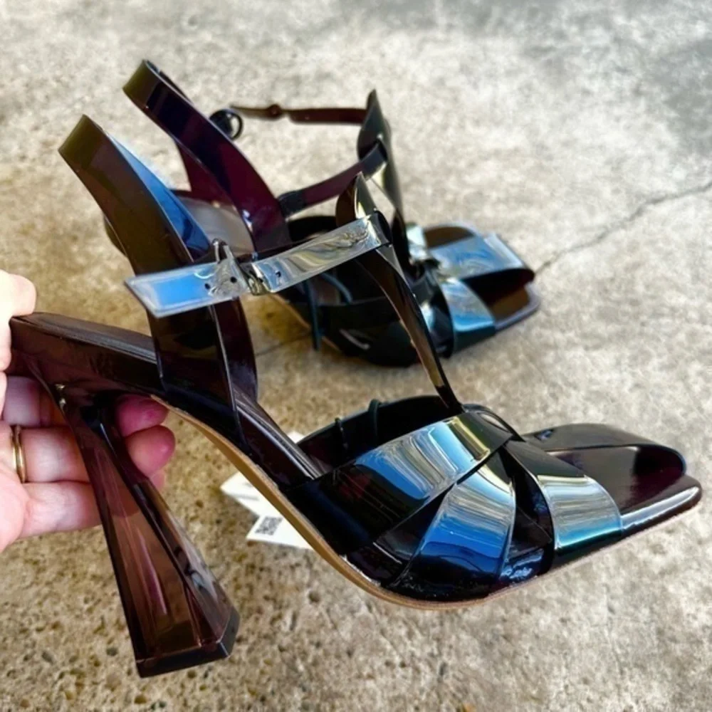 ZARA  VINYL HEELED CAGE SANDALS 3320/010 - Picture 7 of 12